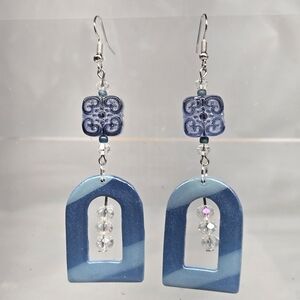 #B152- Chic Blue and Silver Dangle Earrings